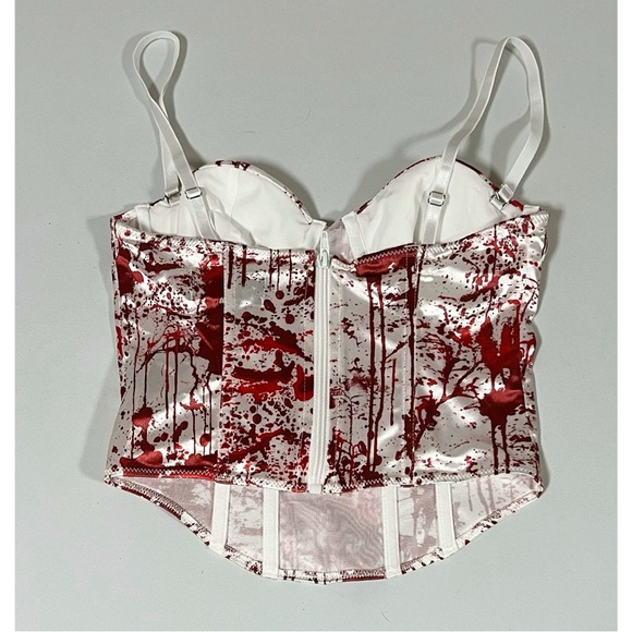 Dolls Kill White Blood Halloween Costume Cosplay Corset Bustier Top Shirt XS 🩸🔪 - Picture 3 of 3